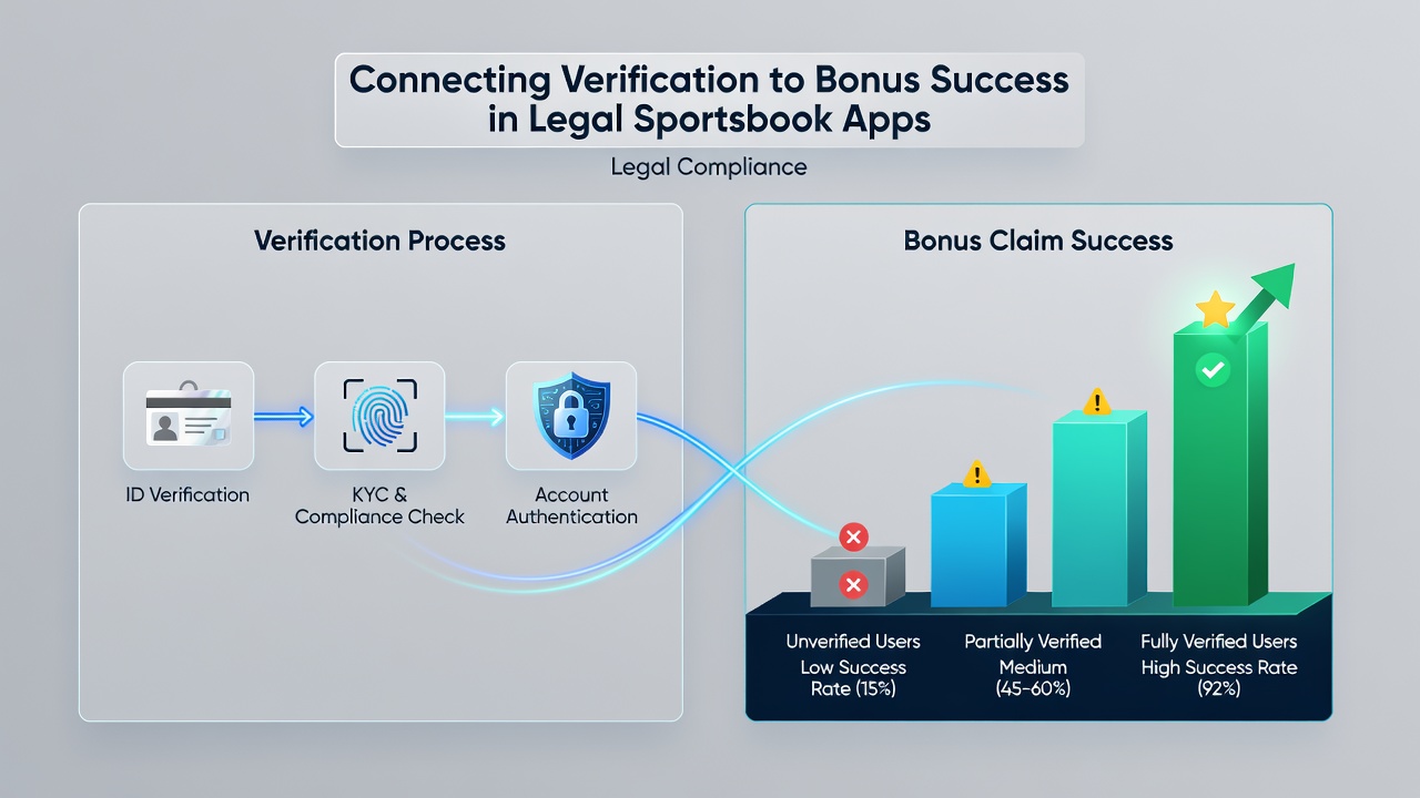 Dashboard view of bonus claim status tied to verification progress in a mobile sportsbook app