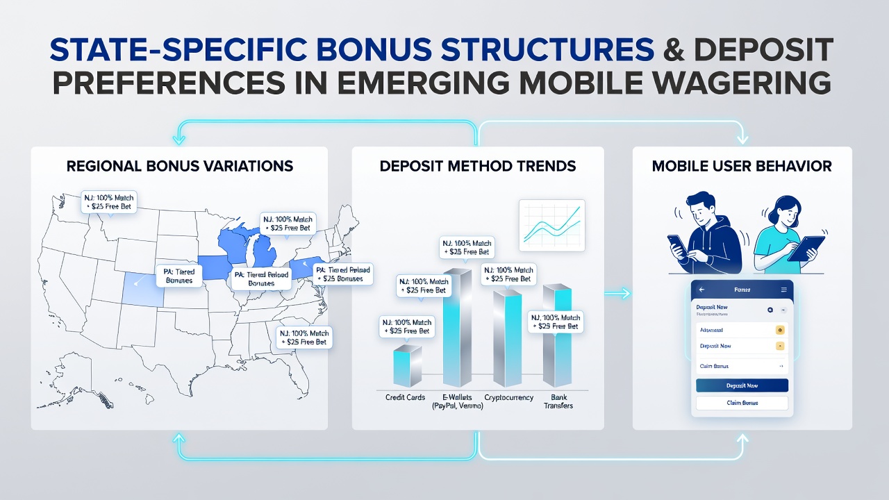 Chart displaying deposit method preferences correlated with state bonus requirements in mobile sportsbooks