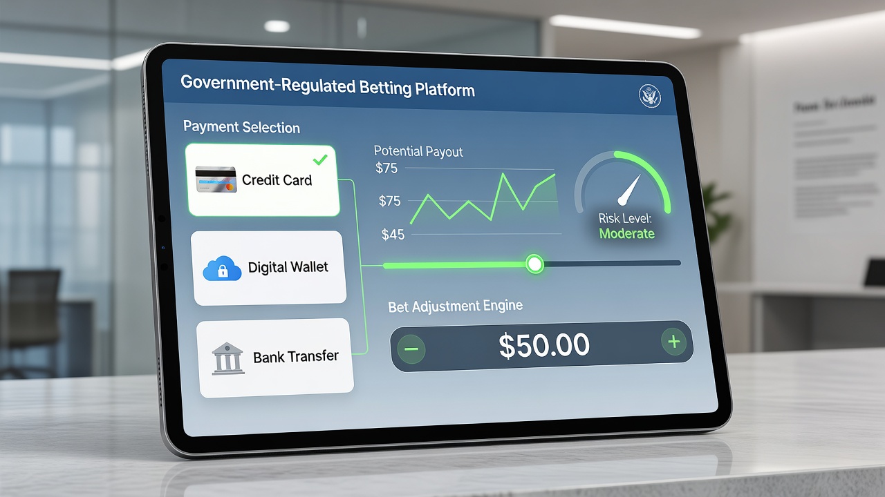 Close-up of a regulated betting app with synchronized payment confirmation and live odds adjustment panel