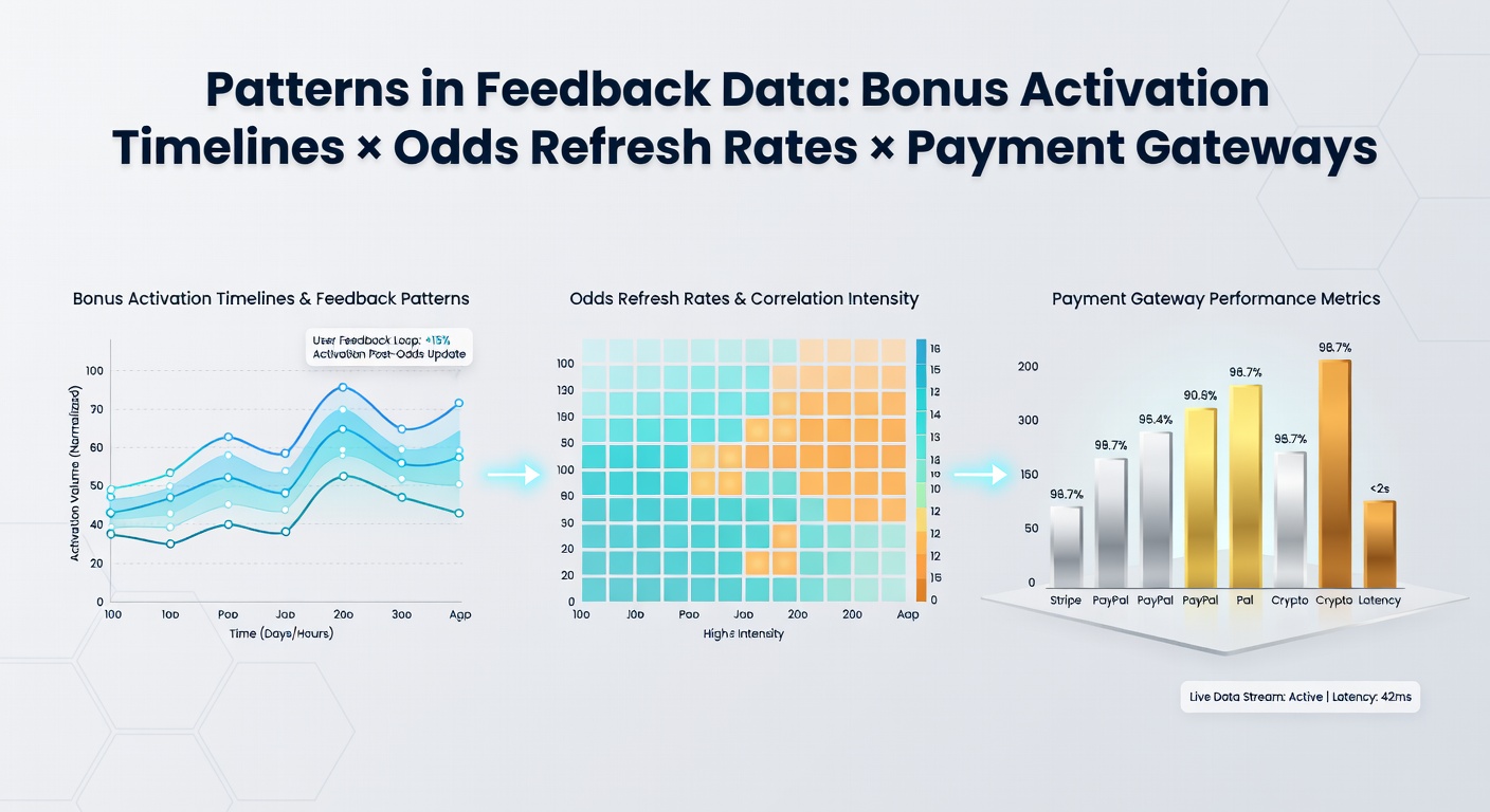 Charts illustrating payment gateway uptime alongside bonus and odds performance metrics from 2025-2026 feedback datasets