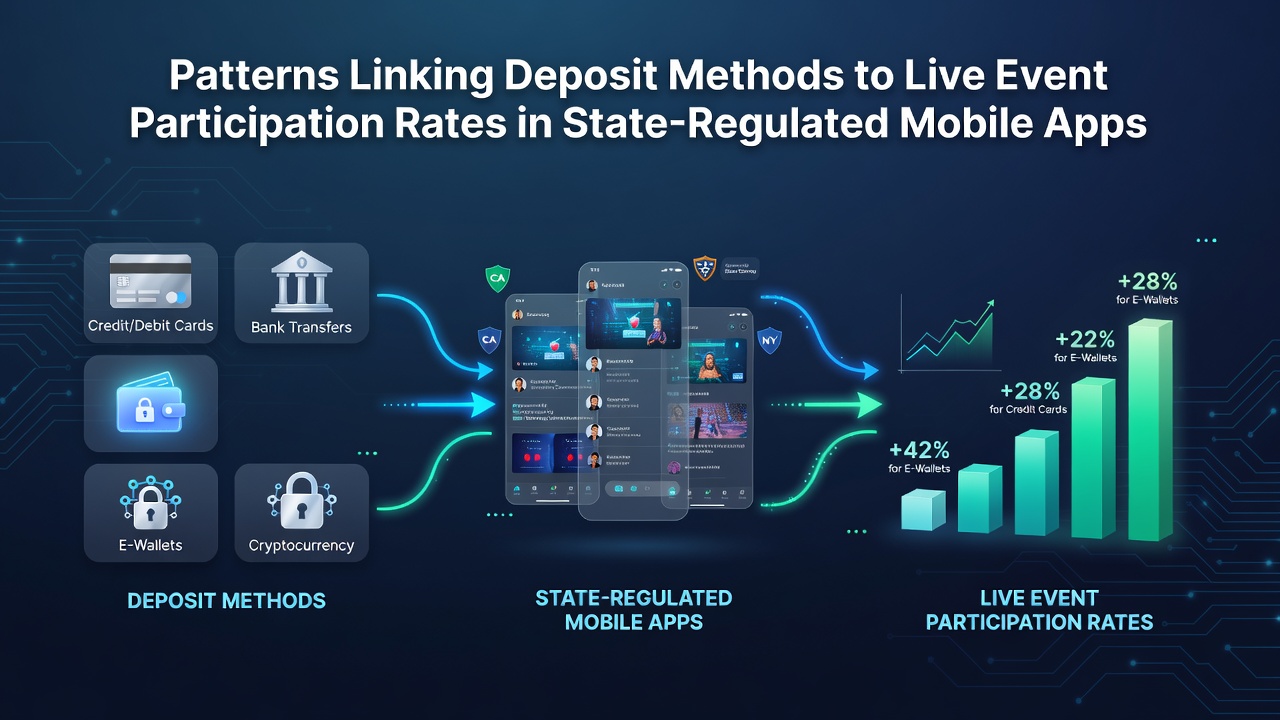 Data visualization showing deposit method preferences and live event participation rates across state-regulated mobile apps