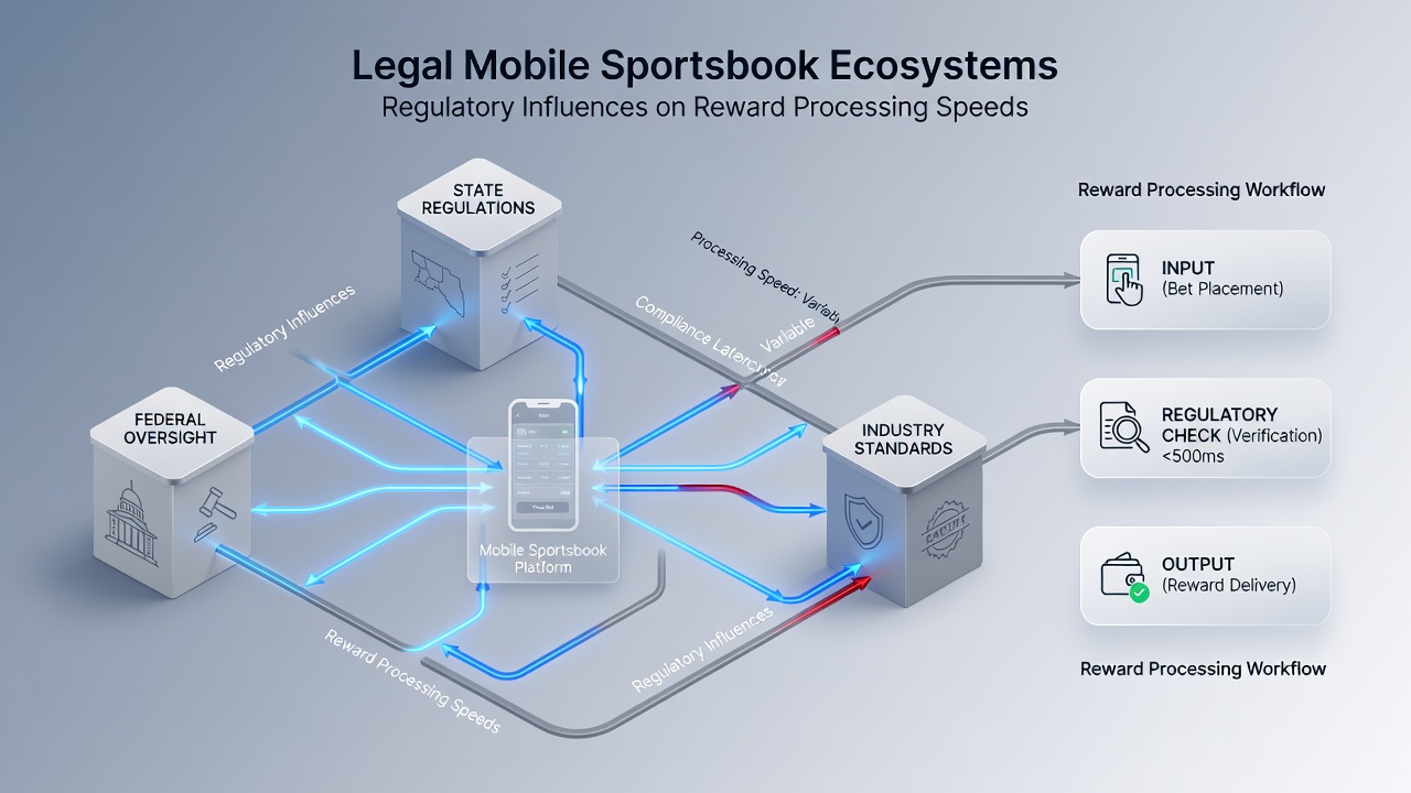 Dashboard view of sportsbook reward processing metrics under state regulatory guidelines
