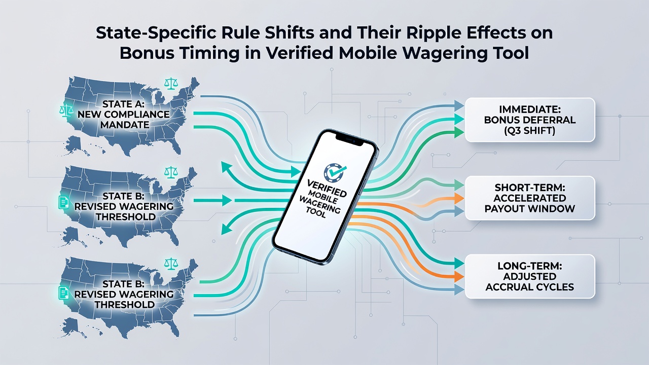 Mobile app interfaces showing varied bonus timing across states